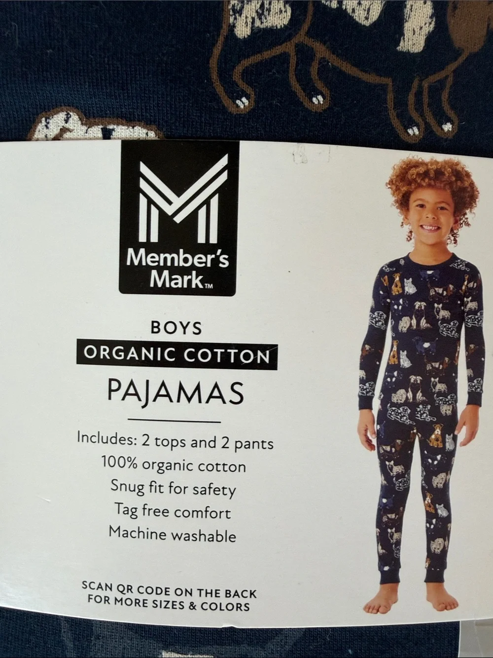 Member's Mark Boys Navy Dog Print Organic Cotton Pajama Set
